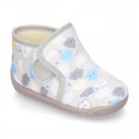 CLOUD print wool knit bootie home shoes with hook and loop strap.