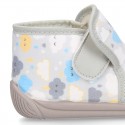 CLOUD print wool knit bootie home shoes with hook and loop strap.