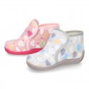 CLOUD print wool knit bootie home shoes with hook and loop strap.
