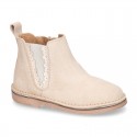 SHINY Suede leather kids ankle boot shoes with waves and zipper closure.