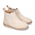 SHINY Suede leather kids ankle boot shoes with waves and zipper closure.