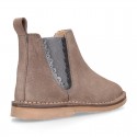 SHINY Suede leather kids ankle boot shoes with waves and zipper closure.