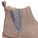 SHINY Suede leather kids ankle boot shoes with waves and zipper closure.