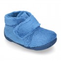 Little kids wool cotton home booties laceless with reinforced toe cap and counter.