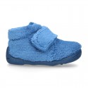 Little kids wool cotton home booties laceless with reinforced toe cap and counter.