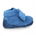 Little kids wool cotton home booties laceless with reinforced toe cap and counter.