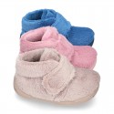 Little kids wool cotton home booties laceless with reinforced toe cap and counter.