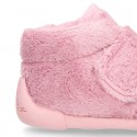 Little kids wool cotton home booties laceless with reinforced toe cap and counter.