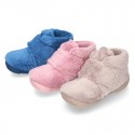 Little kids wool cotton home booties laceless with reinforced toe cap and counter.