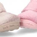 Little kids wool cotton home booties laceless with reinforced toe cap and counter.