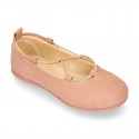 Autumn Winter Serratex Canvas Ballet flats with crossed elastic bands.