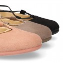 Autumn Winter Serratex Canvas Ballet flats with crossed elastic bands.
