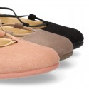 Autumn Winter Serratex Canvas Ballet flats with crossed elastic bands.