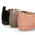 Autumn Winter Serratex Canvas Ballet flats with crossed elastic bands.