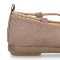 Autumn Winter Serratex Canvas Ballet flats with crossed elastic bands.