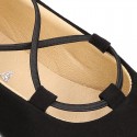 Autumn Winter Serratex Canvas Ballet flats with crossed elastic bands.