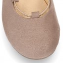 Autumn Winter Serratex Canvas Ballet flats with crossed elastic bands.