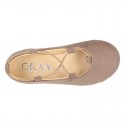 Autumn Winter Serratex Canvas Ballet flats with crossed elastic bands.