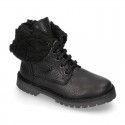 BIKER style Nappa leather kids boots with ties closure.