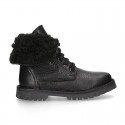 BIKER style Nappa leather kids boots with ties closure.