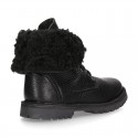 BIKER style Nappa leather kids boots with ties closure.