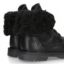 BIKER style Nappa leather kids boots with ties closure.