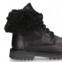 BIKER style Nappa leather kids boots with ties closure.