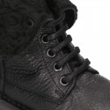 BIKER style Nappa leather kids boots with ties closure.