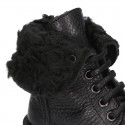 BIKER style Nappa leather kids boots with ties closure.