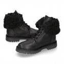 BIKER style Nappa leather kids boots with ties closure.