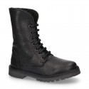 BIKER style Nappa leather kids boots with ties closure.