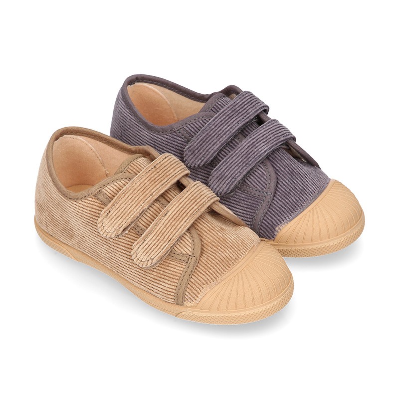 CORDUROY canvas kids tennis shoes with hook and loop closure