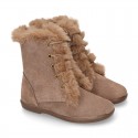 Classic kids suede leather little bootie PASCUALA style with FAKE HAIR design.