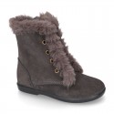 Classic kids suede leather little bootie PASCUALA style with FAKE HAIR design.