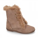 Classic kids suede leather little bootie PASCUALA style with FAKE HAIR design.