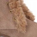 Classic kids suede leather little bootie PASCUALA style with FAKE HAIR design.