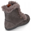 Classic kids suede leather little bootie PASCUALA style with FAKE HAIR design.