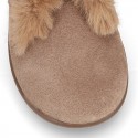 Classic kids suede leather little bootie PASCUALA style with FAKE HAIR design.