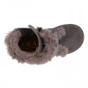Classic kids suede leather little bootie PASCUALA style with FAKE HAIR design.