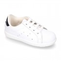 Washable Nappa leather OKAA kids tennis shoes with laces and toe cap.