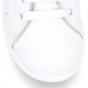 Washable Nappa leather OKAA kids tennis shoes with laces and toe cap.