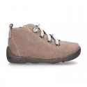 Suede leather Kids SPORT ankle boots with elastic laces and toe cap.