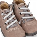 Suede leather Kids SPORT ankle boots with elastic laces and toe cap.