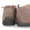 Suede leather Kids SPORT ankle boots with elastic laces and toe cap.