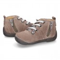 Suede leather Kids SPORT ankle boots with elastic laces and toe cap.