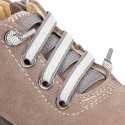 Suede leather Kids SPORT ankle boots with elastic laces and toe cap.