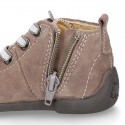 Suede leather Kids SPORT ankle boots with elastic laces and toe cap.