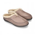 Home shoes with clog design and wool lining for large sizes.