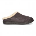 Home shoes with clog design and wool lining for large sizes.