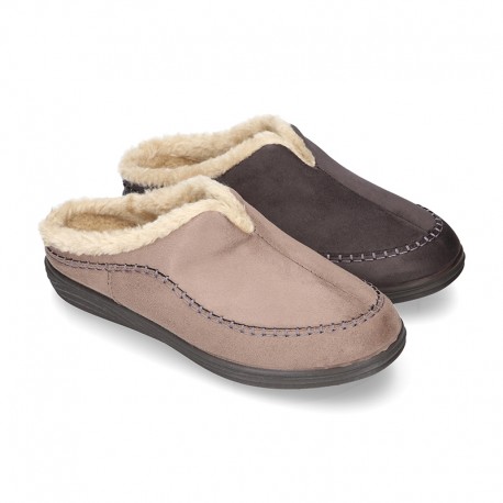 Home shoes with clog design and wool lining for large sizes.